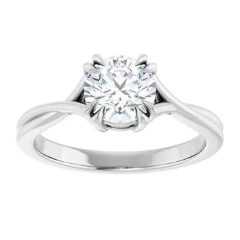 Lab Grown 1 Carat Round F VS1 Diamond Solitaire Engagement Ring in 14K White Gold with claw prongs