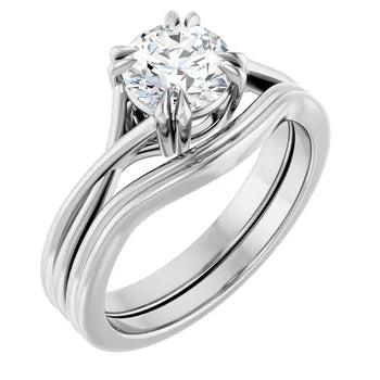 Lab Grown 1 Carat Round F VS1 Diamond Solitaire Engagement Ring in 14K White Gold with claw prongs